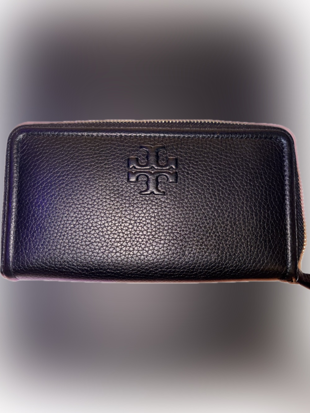 Tory Burch Black Pebbled Leather Zip-Around Wallet - Picture 1 of 7